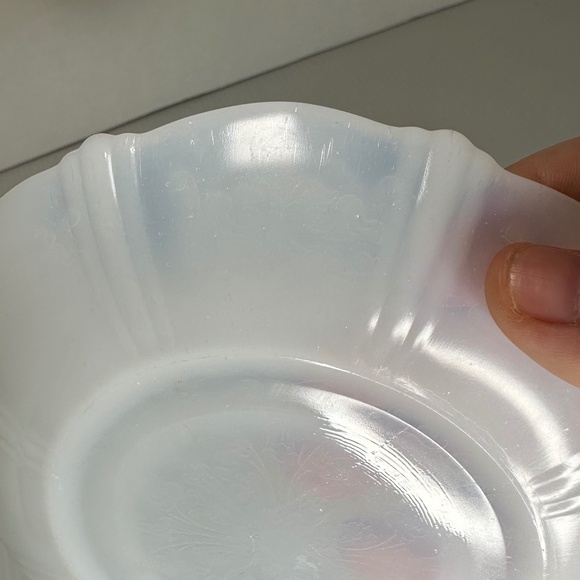 3 Elegant American Sweetheart Monax White Opalescent Glass 6" Tea Cup Saucers - Picture 12 of 16